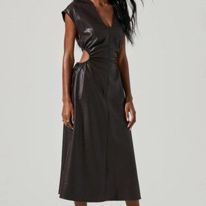 MIRANDA FAUX LEATHER CUTOUT MIDI DRESS